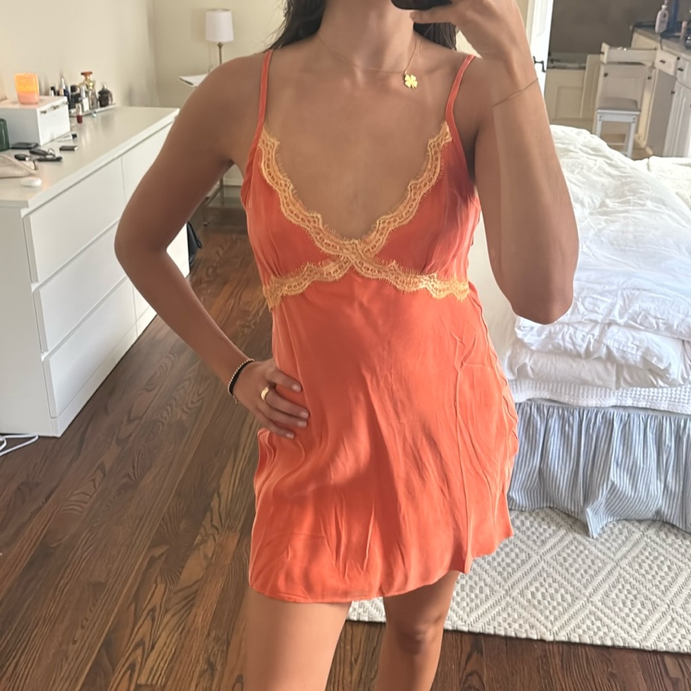Verge girl burnt orange mini slip dress